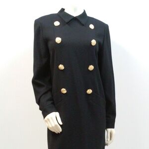 Vintage Black Nautical Military Dress Double Breasted Royal 100% Wool Made USA
